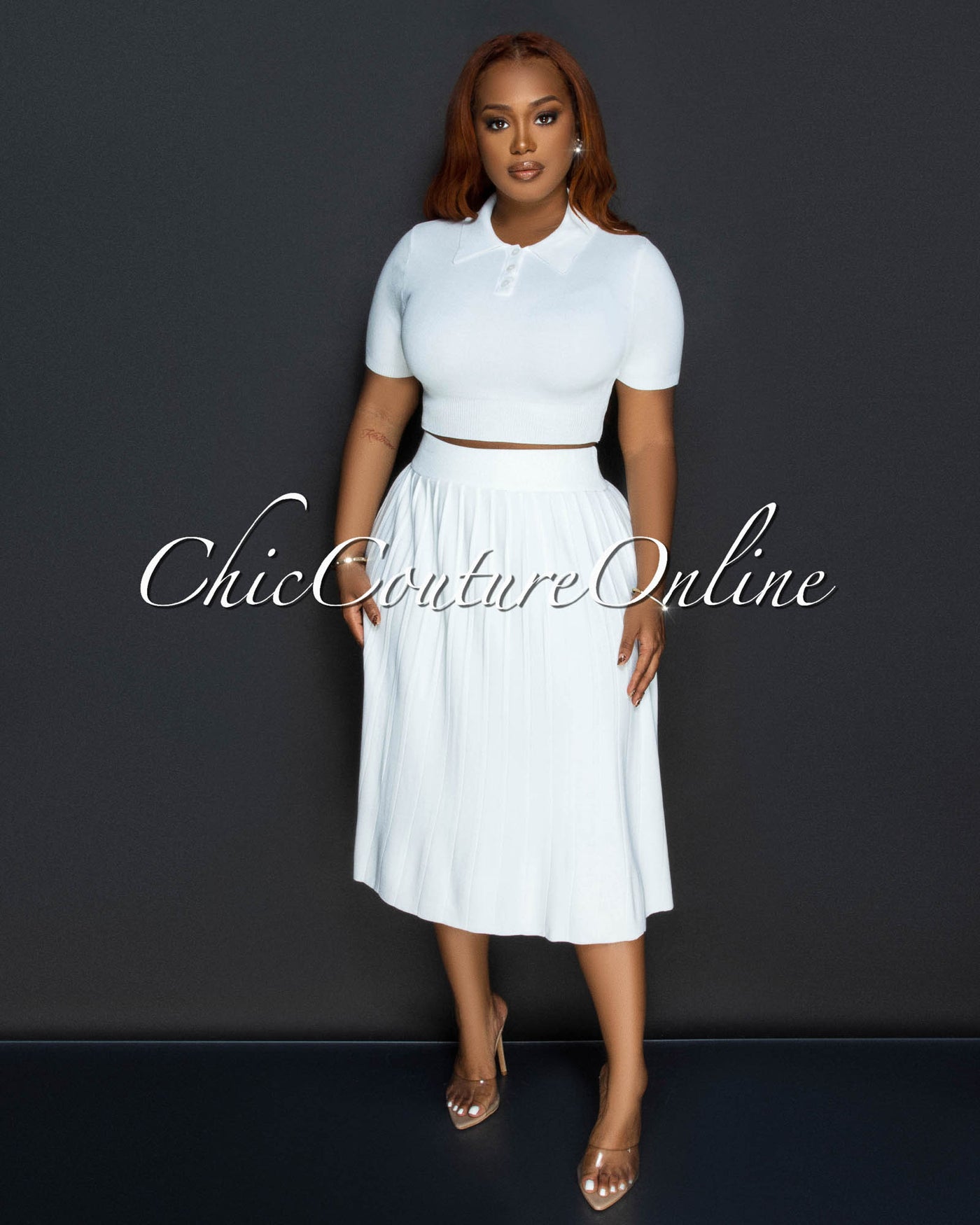 Senna White Tennis Crop Top & Skirt Set