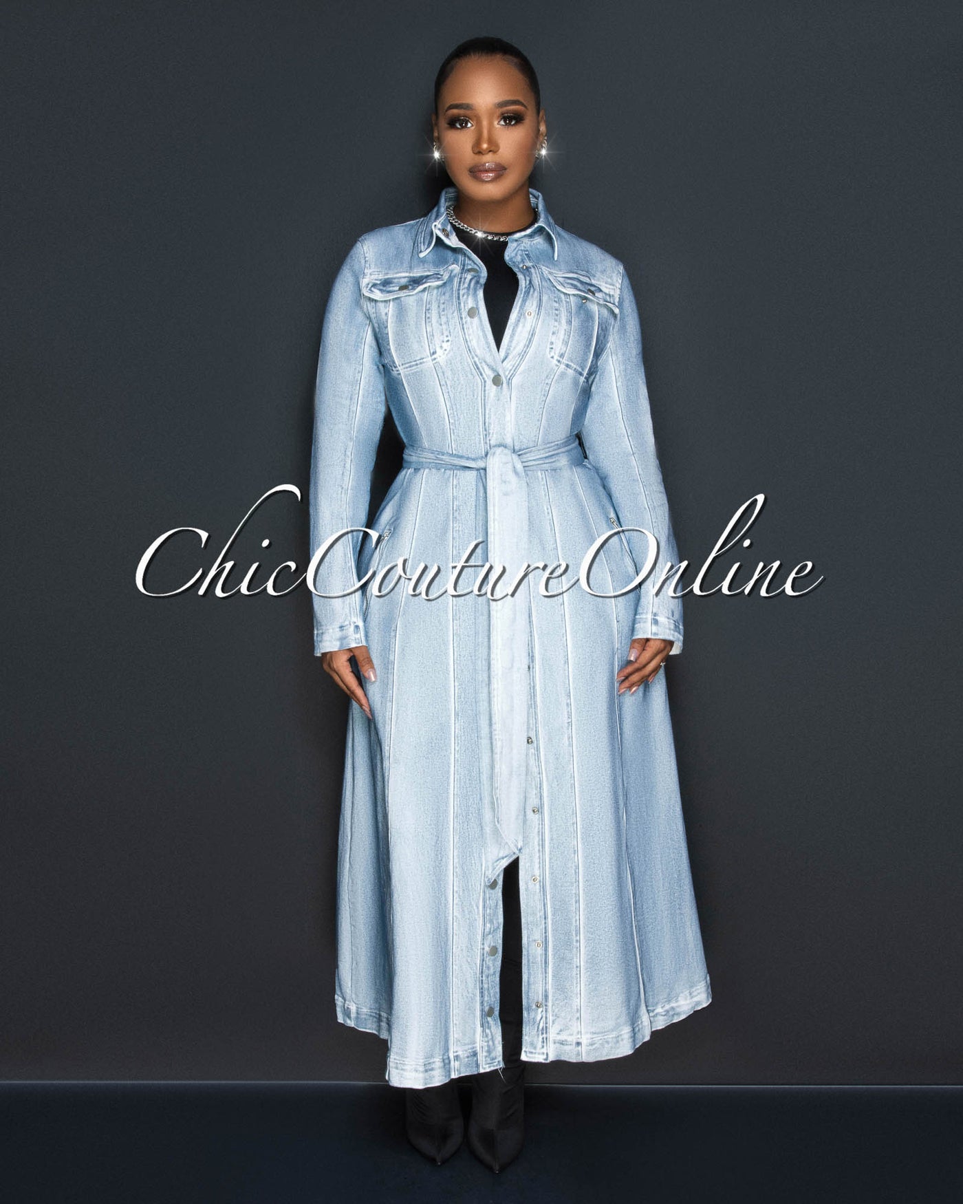 Calina Light Denim Washed Long Coat