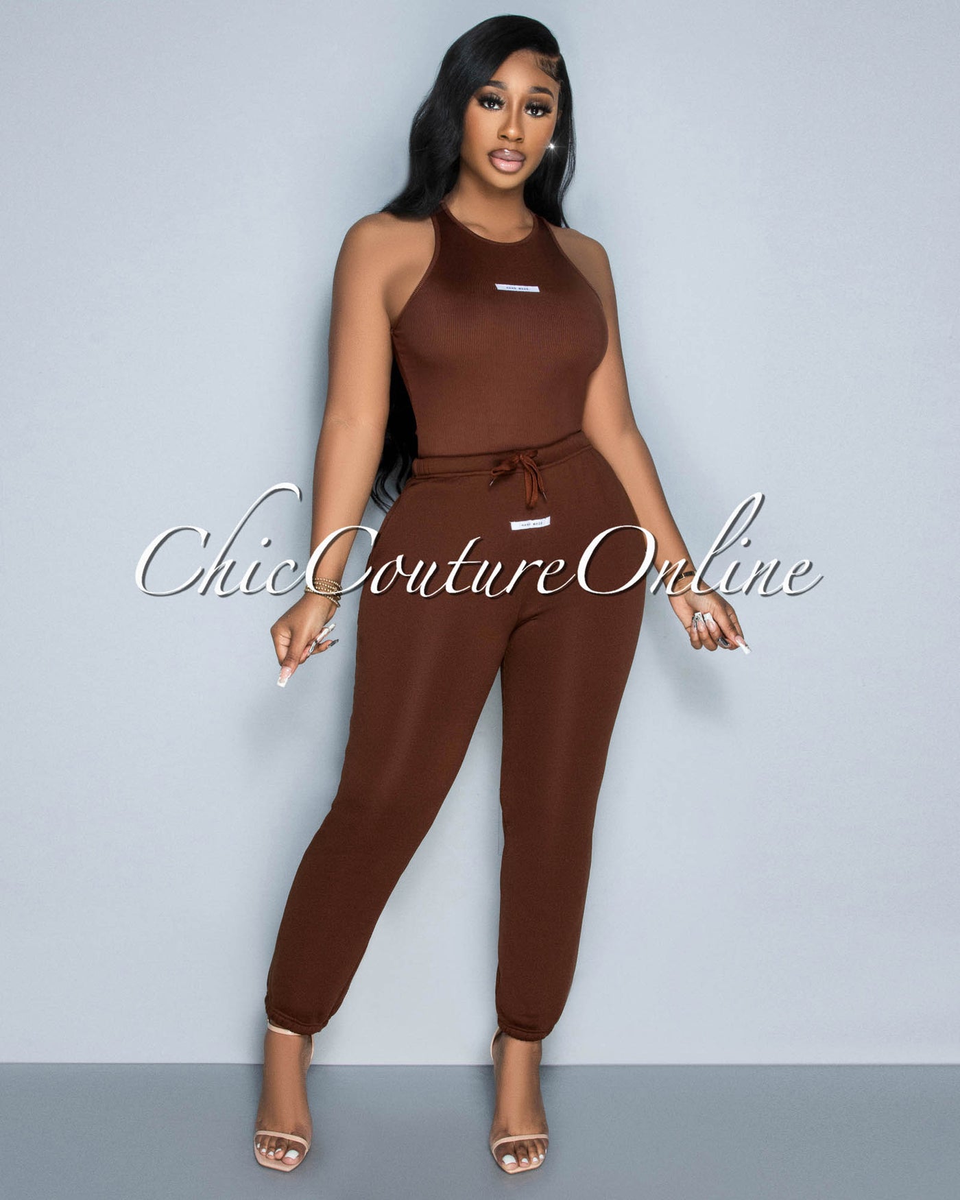 Maely Brown Ribbed Bodysuit & Sweatpants Set – Chic Couture Online