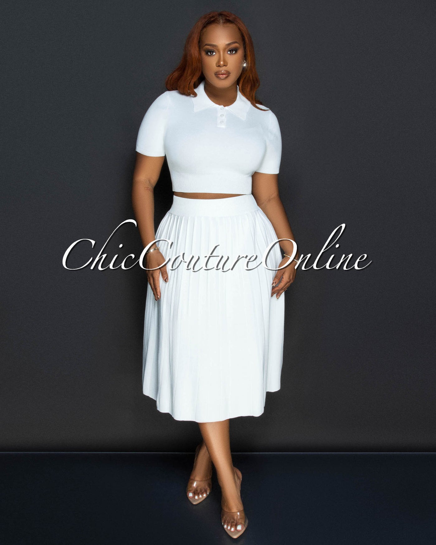 Senna White Tennis Crop Top & Skirt Set