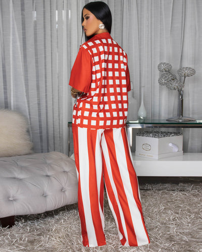 London Red Ivory Multi-Color Print Shirt & Pants Set