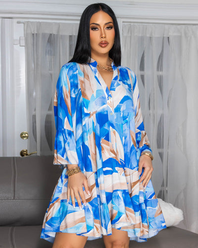 Lima Blue Multi-Color Print Shirt Dress