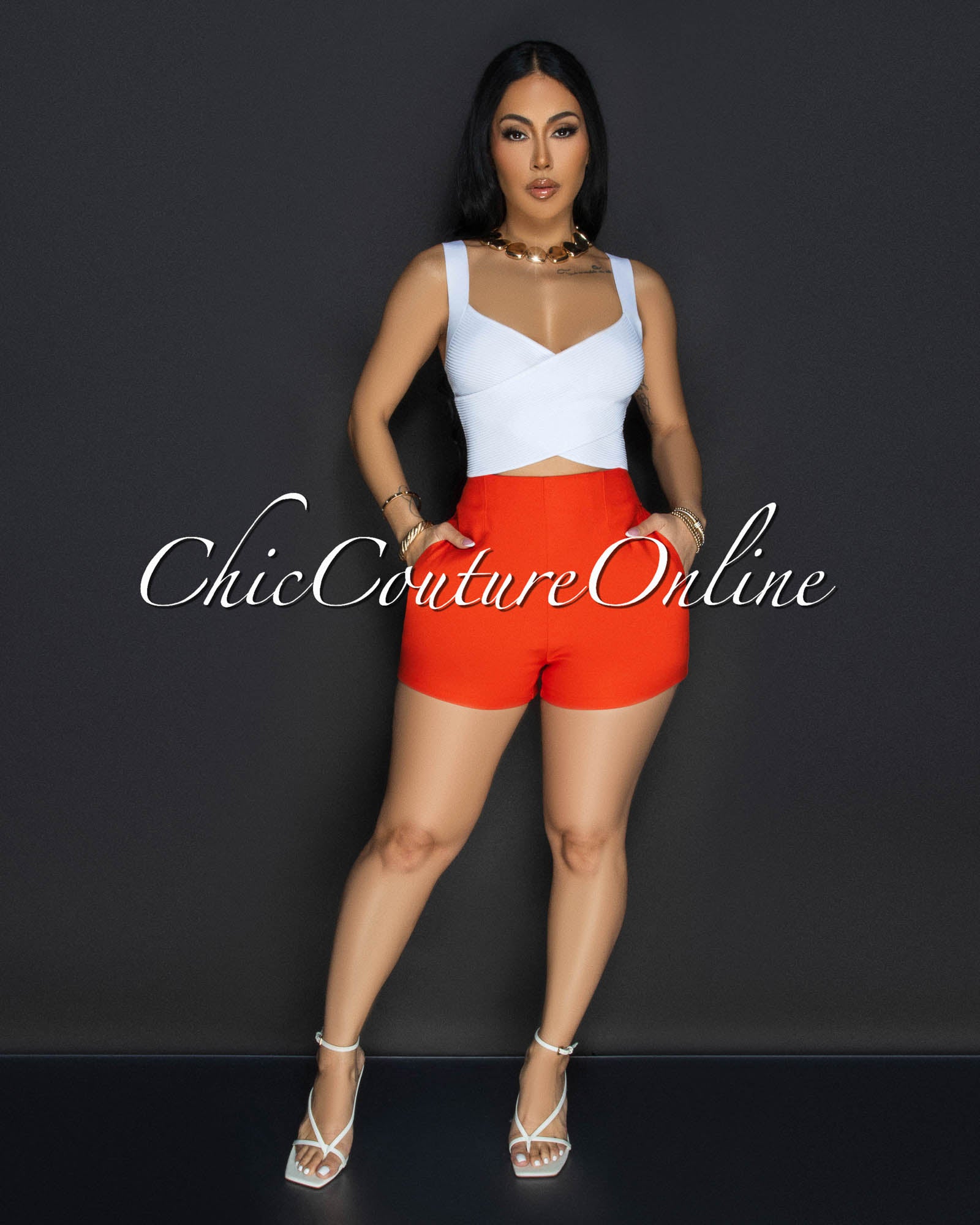 The Milly High Waist Shorts in Red