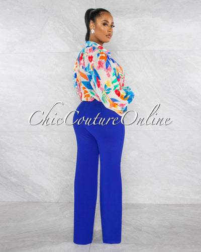 *Marcie Royal Blue High Waist Straight Legs Pants