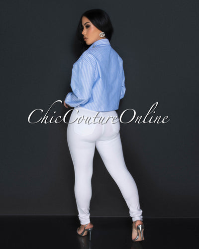 Myra Blue White Rhinestones Lace Shirt