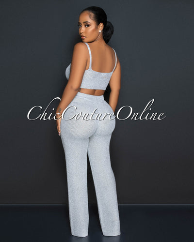 Desia Silver Crop Top & Pants Crochet Shimmer Set