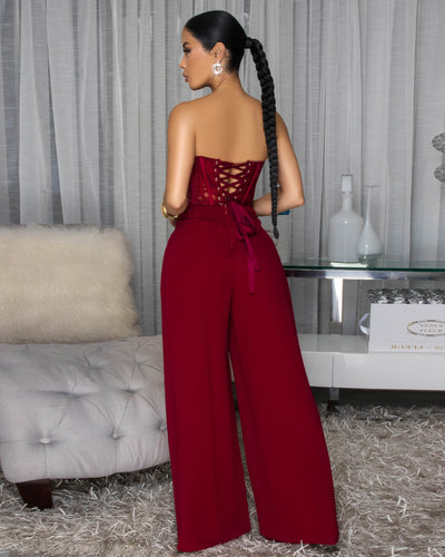 Emory Burgundy Corset Crochet Top & Pants Set