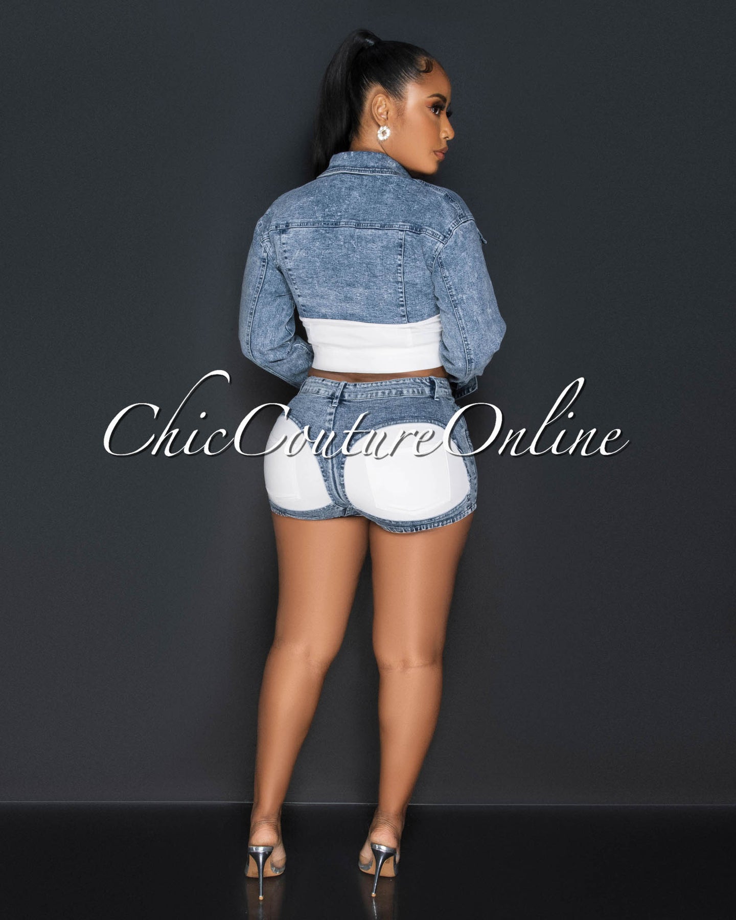 *Sena Off-White Blue Denim Ultra-Mini Short Set