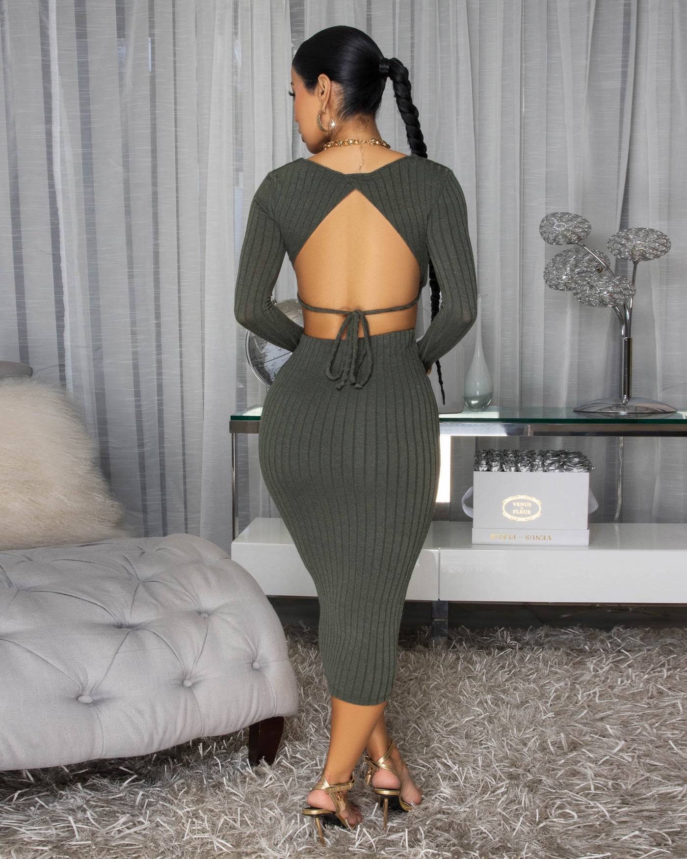 Draya Olive Green Ribbed Skirt Set
