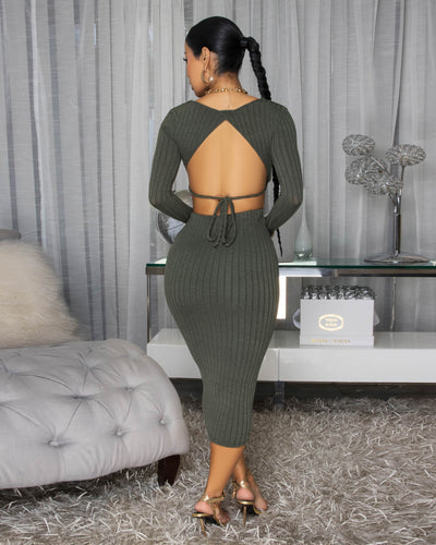 Draya Olive Green Ribbed Skirt Set