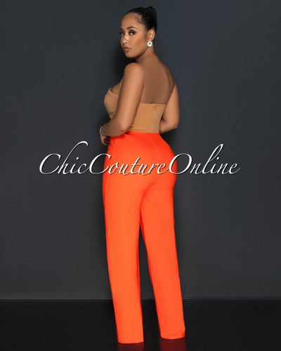 Dalina Orange Nude Two-Tone Strapless Jumpsuit