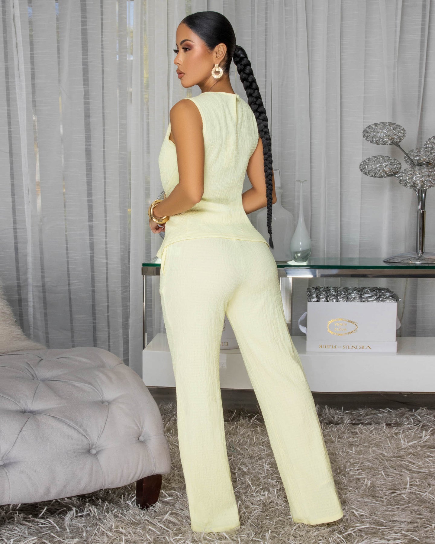 Meeka Light Yellow Gold Seashell Pants Set