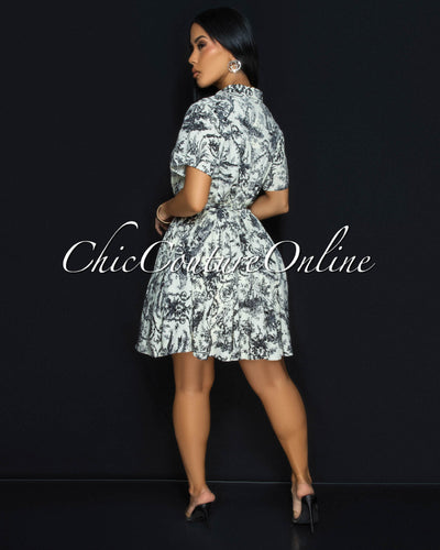 Forre Black Off-White Print Skater Dress