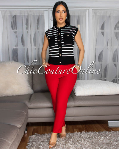 Rousseau Black White Stripes Knit Top