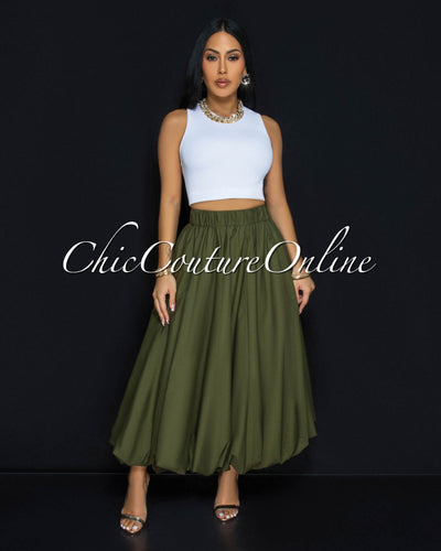 Vienna Olive Green Midi Bubble Cargo Skirt