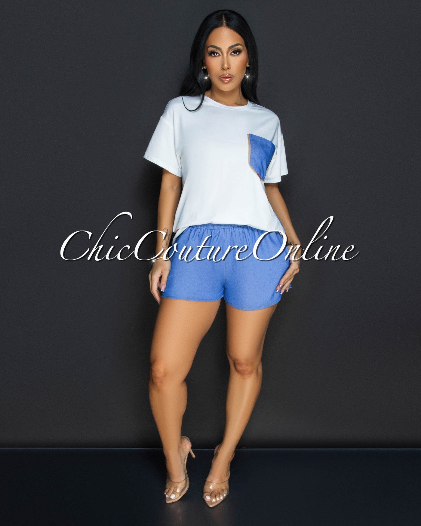 Briya White Chambray Shirt & Shorts Set