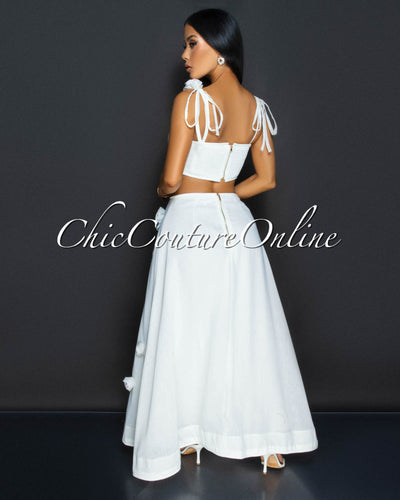 Chiara White Flower Bustier & Maxi Skirt Set