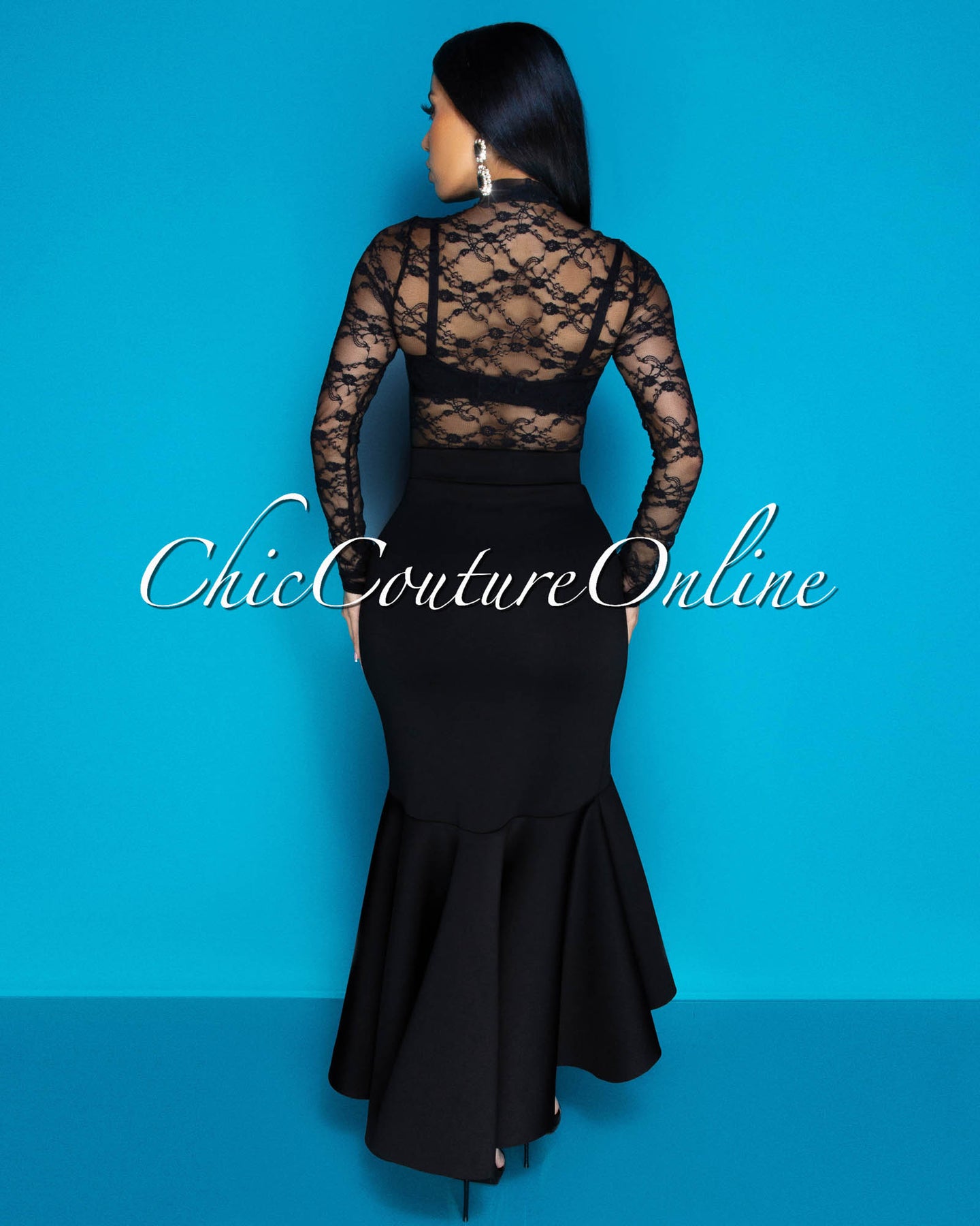 Primrose Black Lace Bodysuit & Hi-Lo Skirt Set