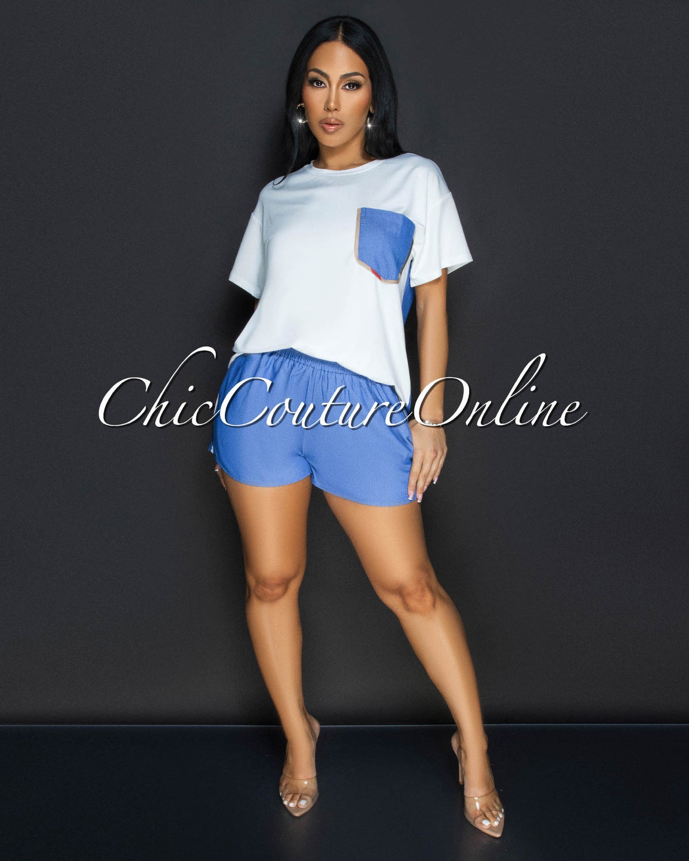 Briya White Chambray Shirt & Shorts Set