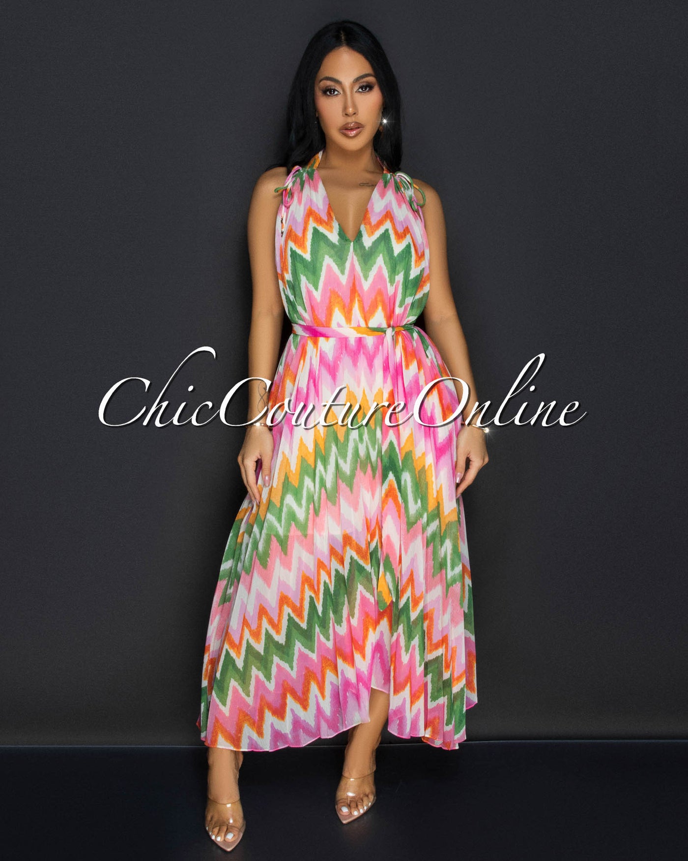 Giani Multi-Color Print Pleated Midi Dress