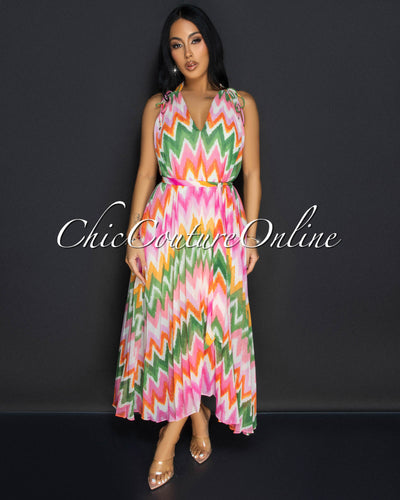 Giani Multi-Color Print Pleated Midi Dress