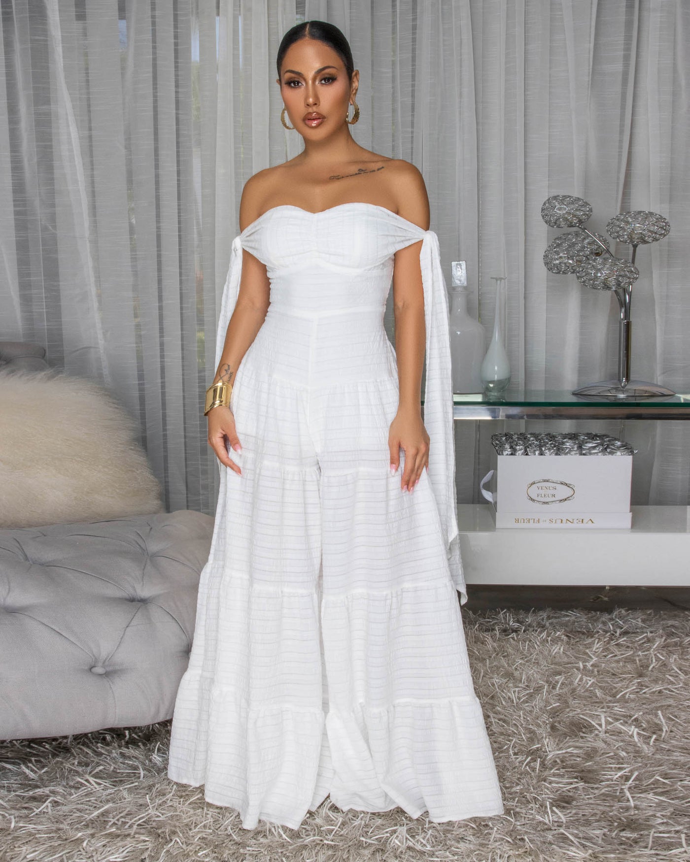 Noelly White Strapless Wide Legs Jumpsuit