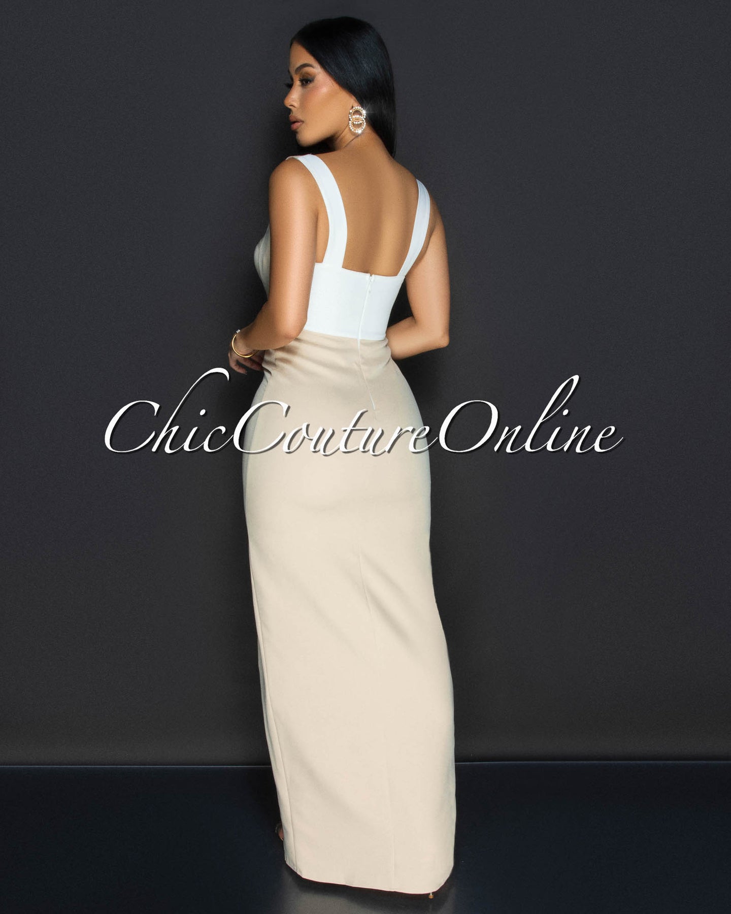 *Rosina Nude White Sleeveless Cut Out Maxi Dress