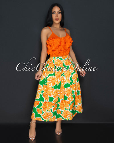 Safia Tangerine Green Crochet Crop Top & Flared Skirt Set