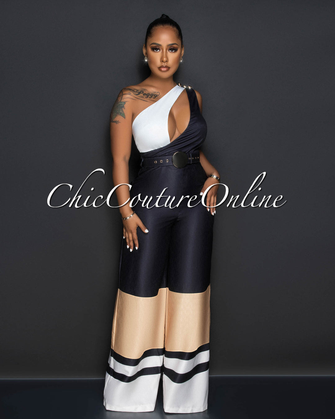 2024 Nude N' Cream Buckle Belted Jumpsuit