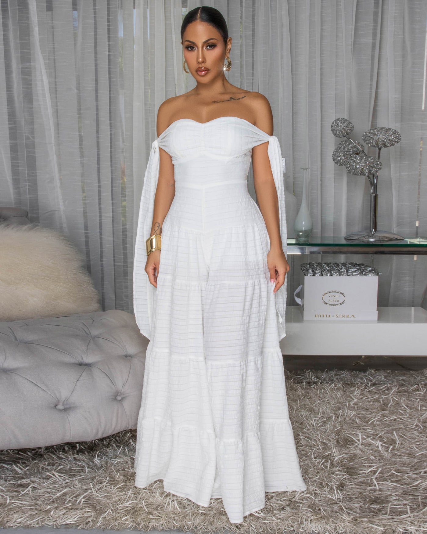 Noelly White Strapless Wide Legs Jumpsuit