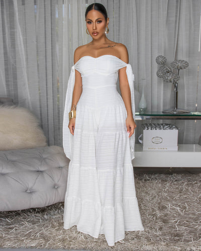 Noelly White Strapless Wide Legs Jumpsuit
