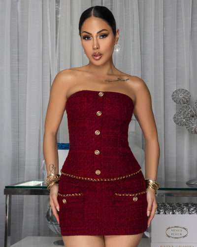 Azaria Burgundy Tweed Gold Accent Skort LUXE Set