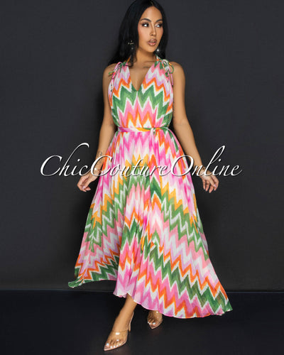 Giani Multi-Color Print Pleated Midi Dress