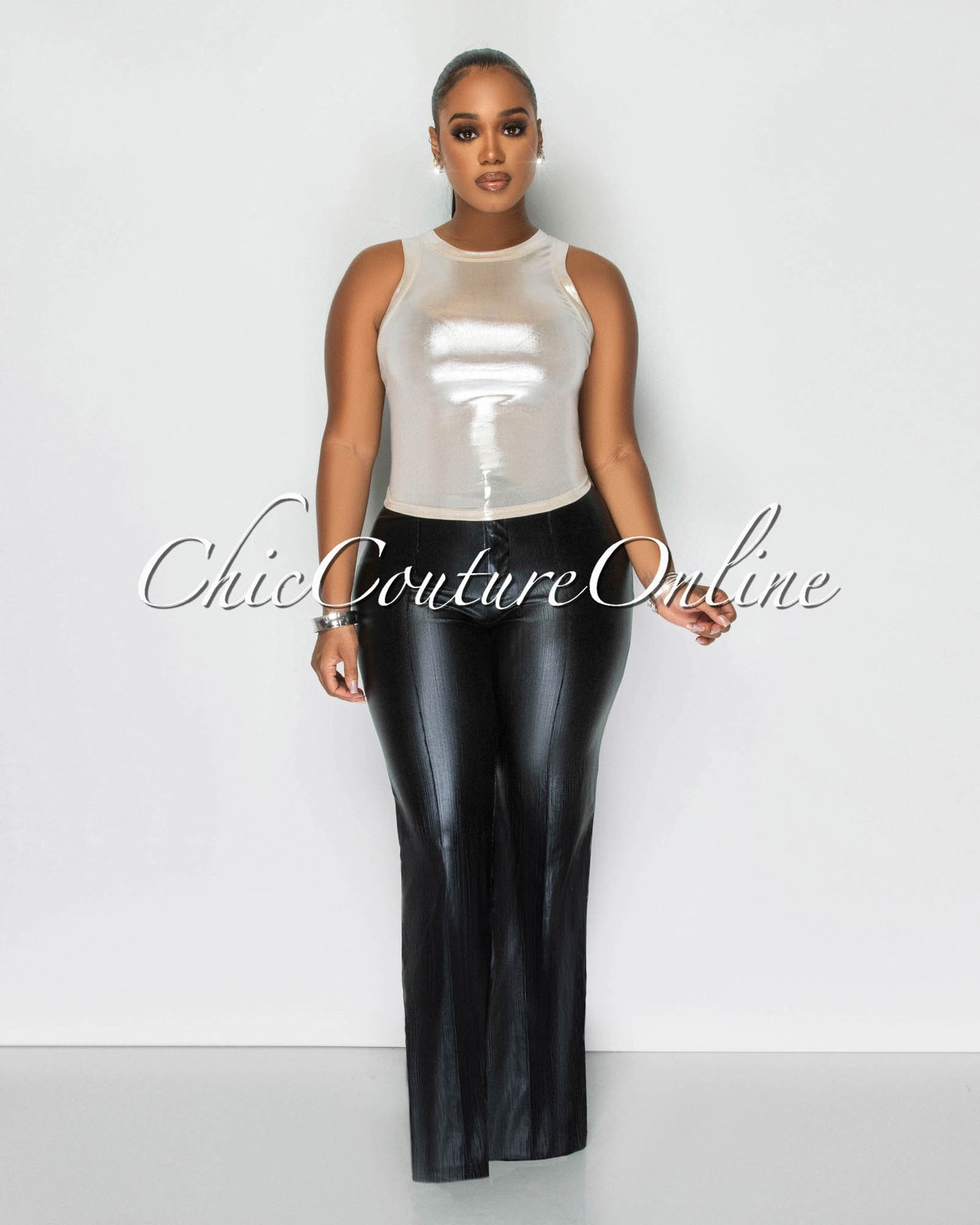 Shanie Black Shimmer Vegan Leather Pants