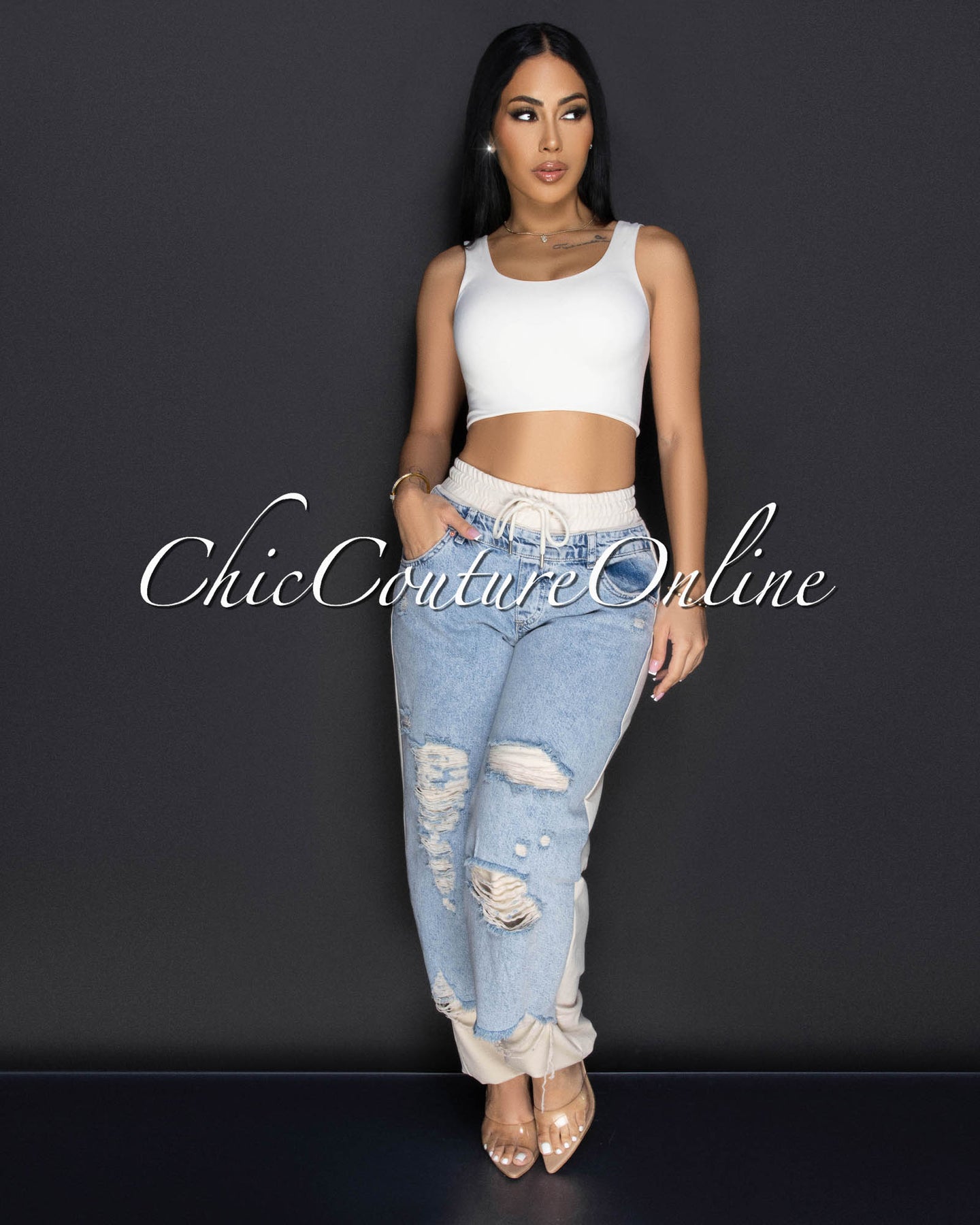 Cedar Beige Denim Sporty Joggers Pants