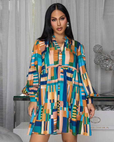 Edelman Rust Green Multi-Color Shirt Dress