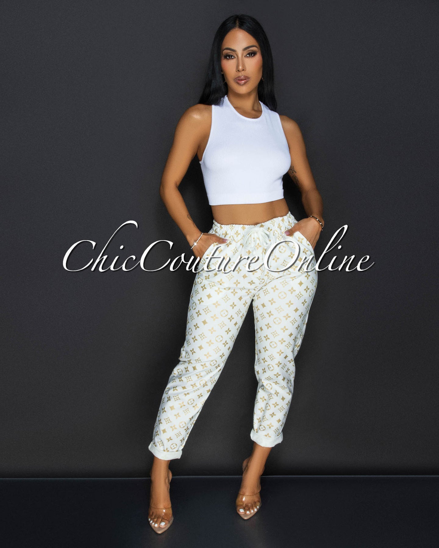 Sharyne White Gold Capri Joggers