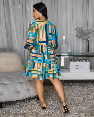 Edelman Rust Green Multi-Color Shirt Dress