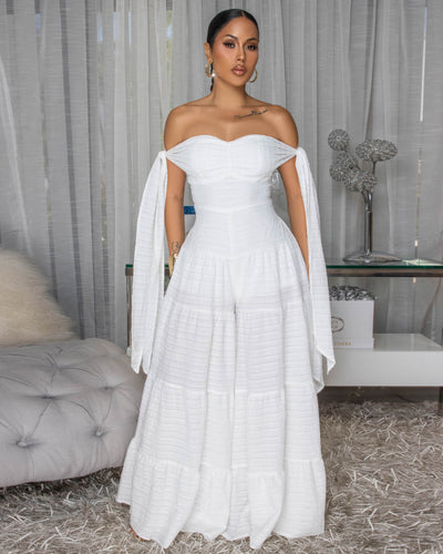 Noelly White Strapless Wide Legs Jumpsuit