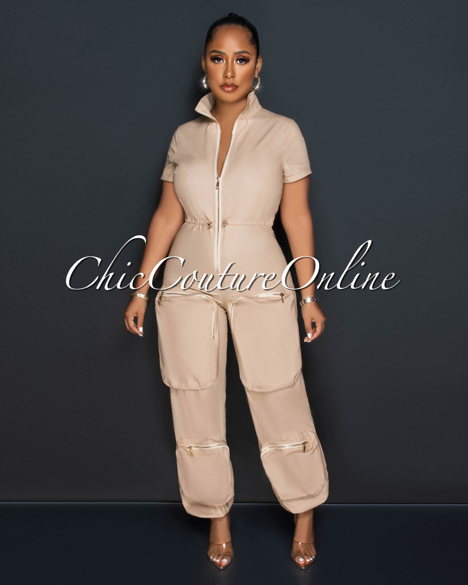 *Morcan Nude Cargo Pockets Jogger Jumpsuit