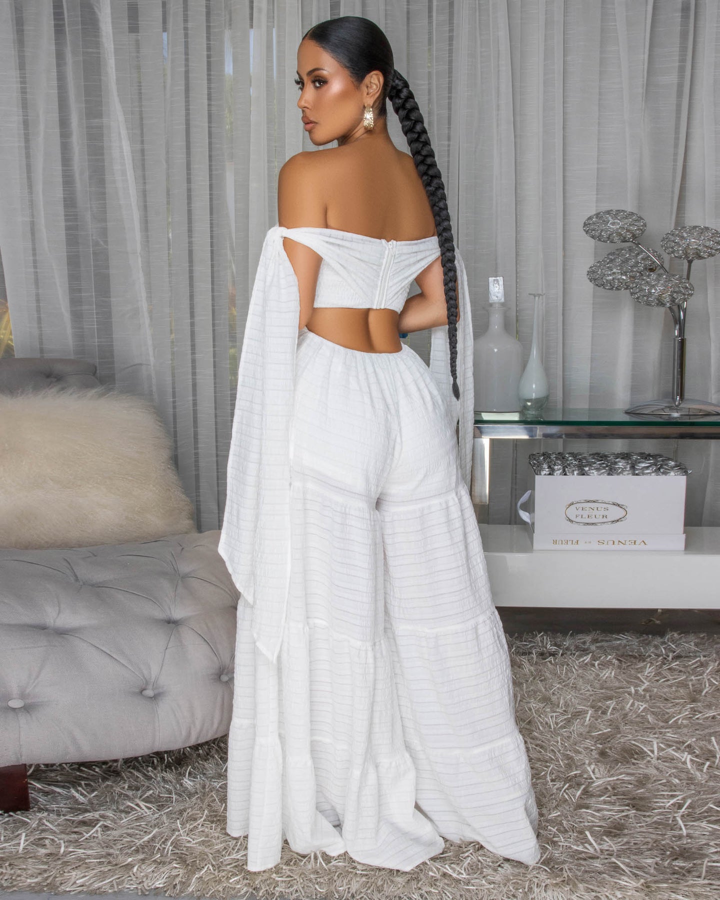 Noelly White Strapless Wide Legs Jumpsuit
