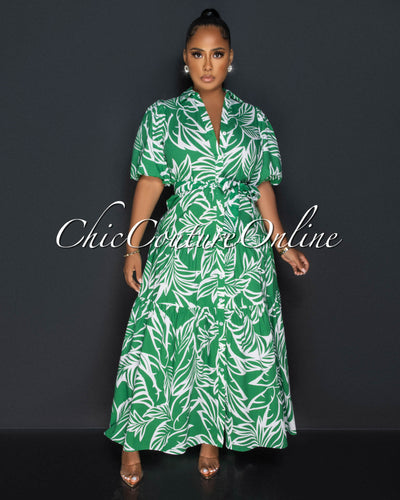 Duna Green White Floral Print Maxi Dress