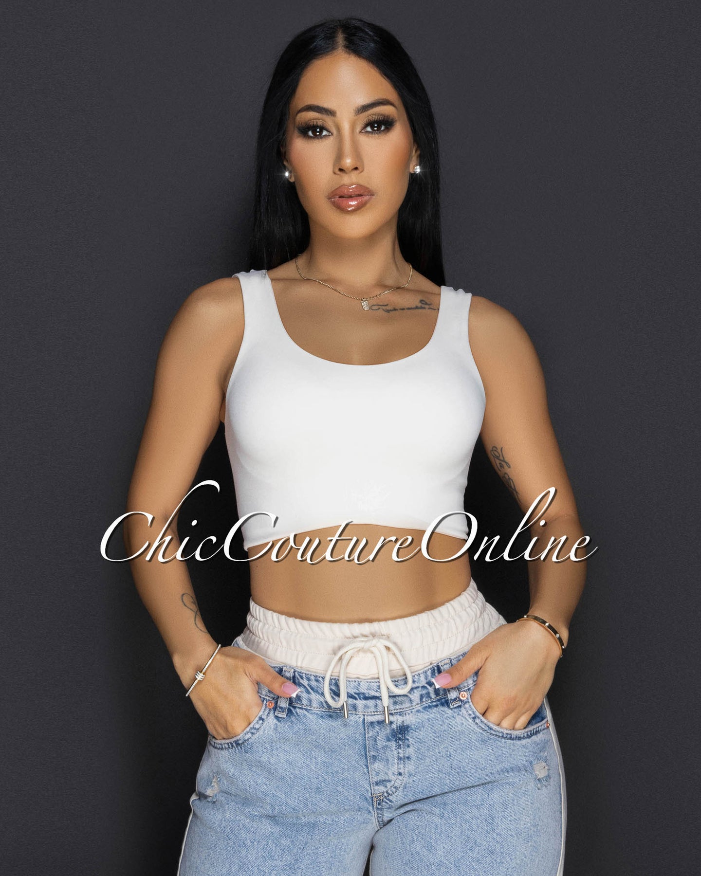 Halima Beige Sleeveless Crop Top