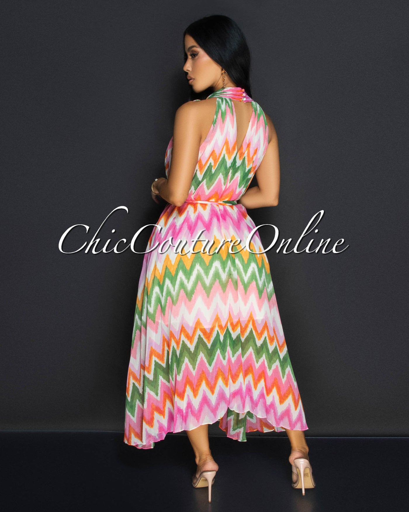 Giani Multi-Color Print Pleated Midi Dress