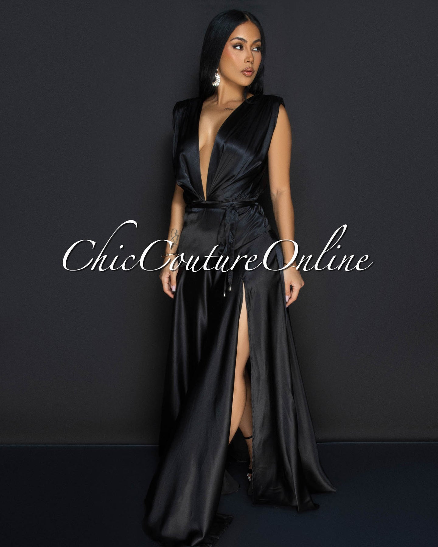 Leyla Black Sleeveless Silky Maxi Dress