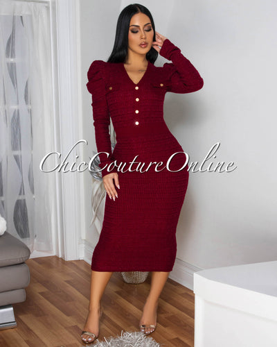 Novia Burgundy Gold Shimmer Knit Midi Dress