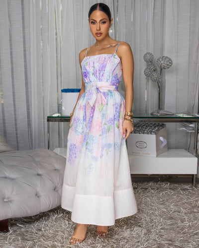 Maliyah Lilac Multi-Color Floral Print Midi Dress