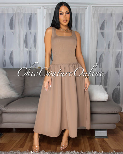 Marcarie Taupe Sleeveless Midi Dress