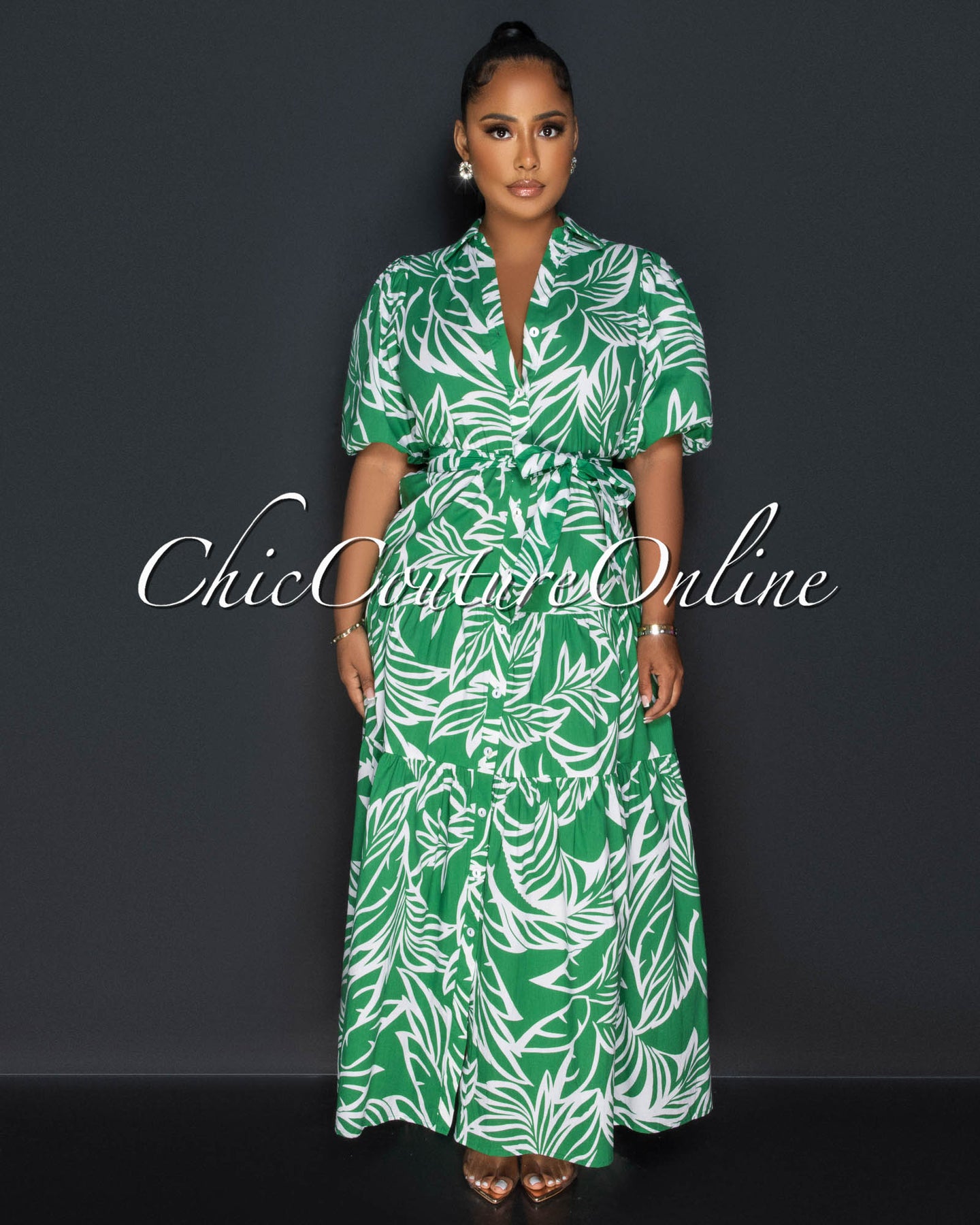 Duna Green White Floral Print Maxi Dress