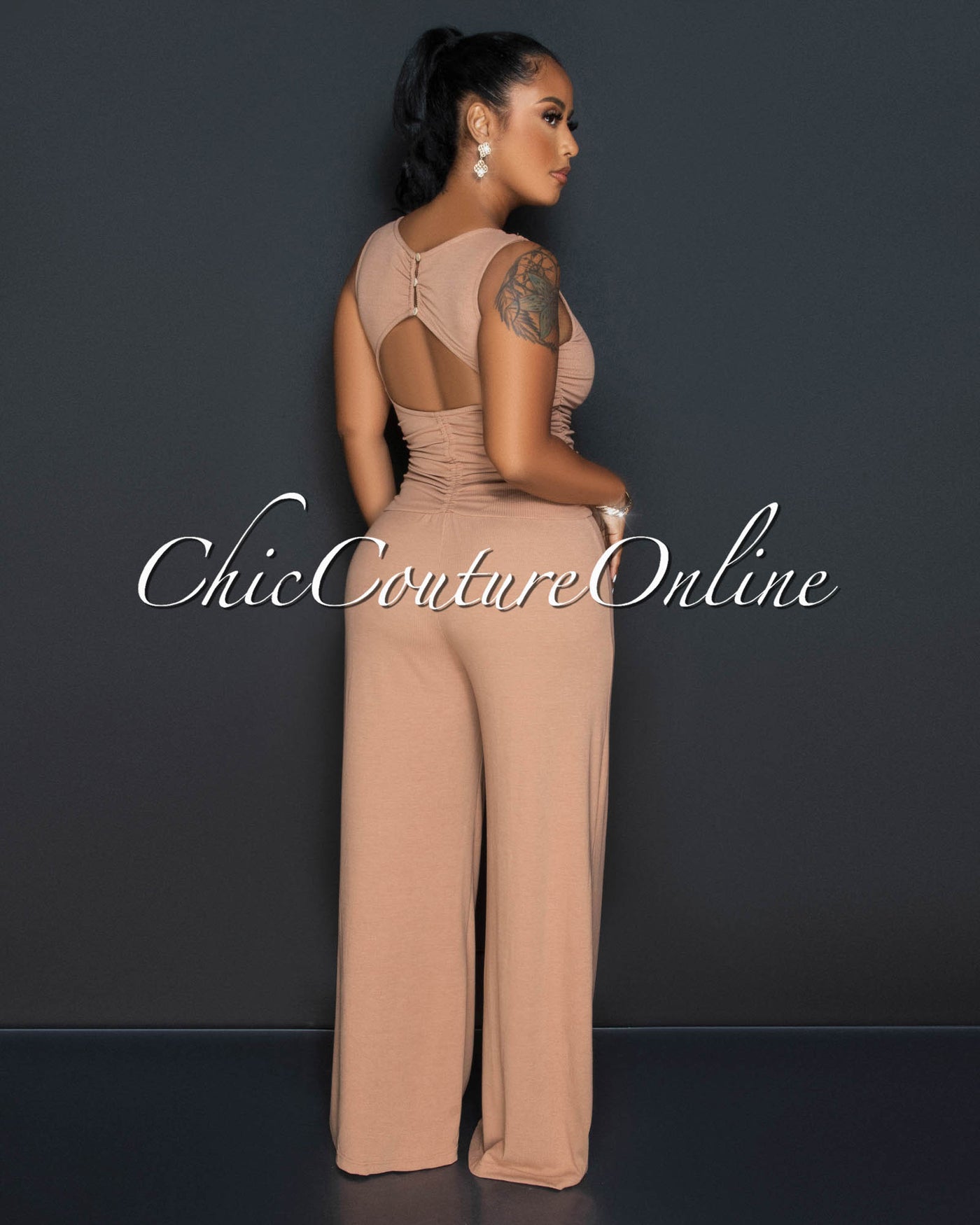 Beverly Mocha Ruched Bust Back Key-Hole Jumpsuit